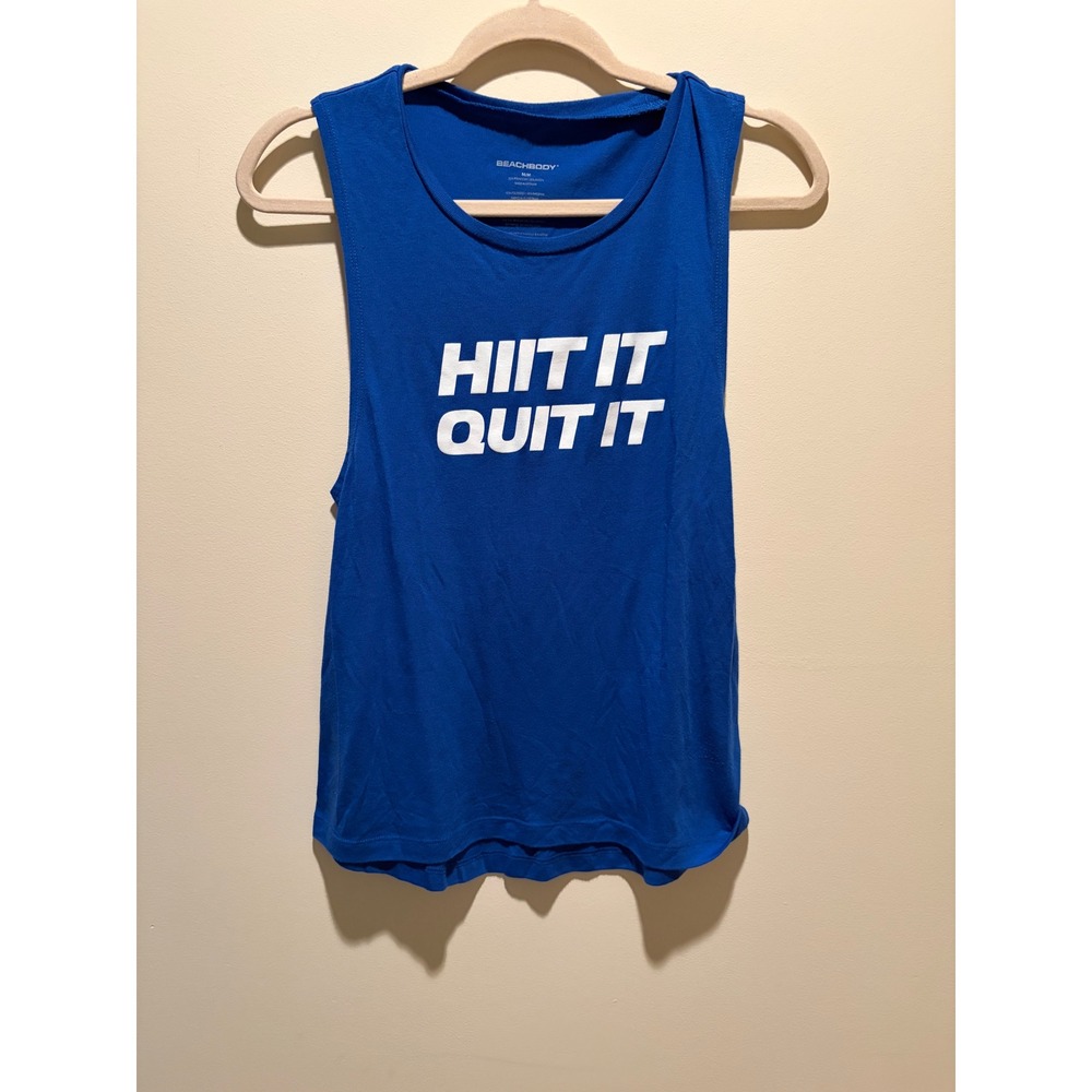 Beachbody LIIFT4 HIIT It Quit It Graphic Muscle Tank Top Blue Medium